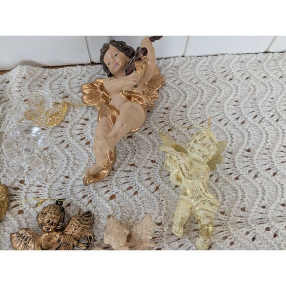 Lot 0f 7 Different Cherub Angel Ornaments - Cream/Gold Colors - Picture 5 of 5